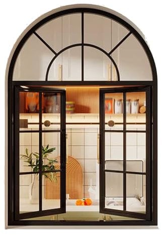 HJLKDYM Gewölbte Französische Fenster, Vintage-Eisen, Flügelfenster Für Esszimmer Und Küche, 2 Stile, Geeignet Für Glasfenster Im Loft-Schlafzimmer(Black-A,80x100cm)