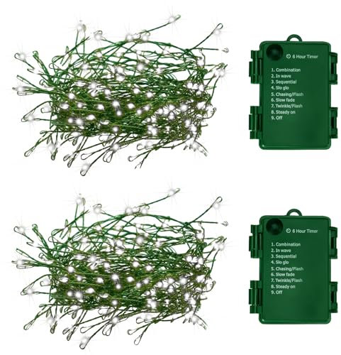 FairyGlim 2 Pack Battery Operated Christmas Lights, 10FT 100 Micro LEDs Fairy Lights with 8 Modes and Timer, Green Copper Wire for Indoor Outdoor Christmas Tree Wreath Garland Garden Party, Cool White