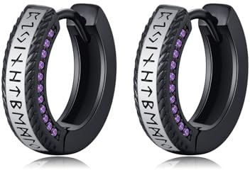 ZIPPICE Wikinger Creolen 925 Sterling Silber Wikinger Rune Schwarz Sleeper Ohrringe Unisex Creolen Wikinger Schmuck für Männer Frauen