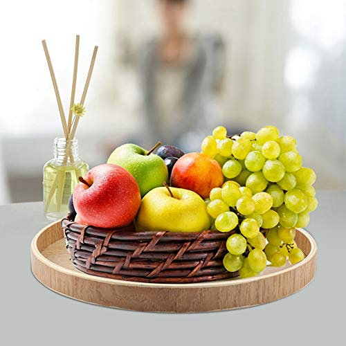 Plateau de Service Rond, Belle Assiette en Bois Naturel de Décoration, Bois Entièrement Naturel élégant pour le café à la Maison (24cm)