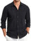 HISDERN Chemises en Lin pour Homme Noir Manches Longues Décontractée Boutonnées Légères Été Chemise Coupe Régulière de Plage Casual Shirts L