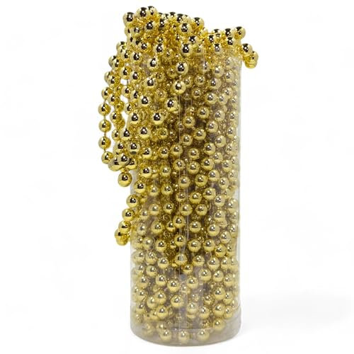 MIJOMA Perlengirlande – Elegante Perlenband, Perlenkette & Dekorative Perlenschnur | Stilvolle Tischdekoration, Weihnachten, Advent, Hochzeit | 8mm Deko-Perlen, 10 Meter (Glanzgold)