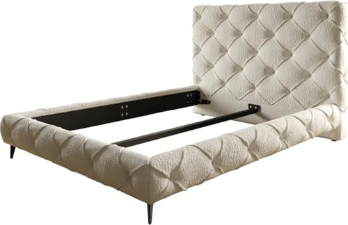 DELIFE Polsterbettgestell Nayara Bouclé Creme-Weiß 140x200 cm