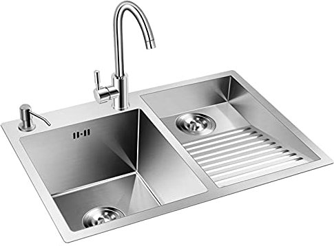 AISNXOQI Lavello da Cucina in Acciaio Inossidabile, Lavandino per Balcone Lavello a Doppia Vasca Lavello da Incasso Lavello Manuale per Uso Domestico con Rubinetto per Montaggio Scarico per Lavatoio