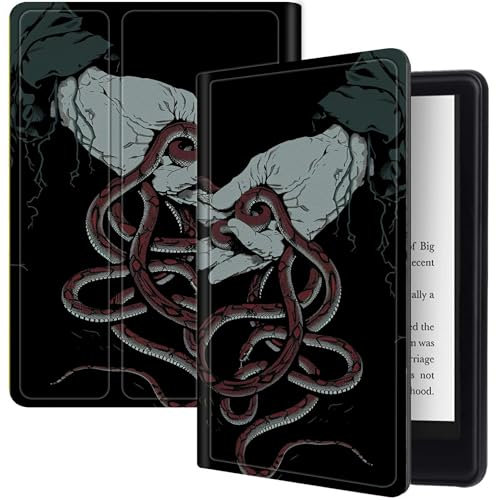 Red Snake Case for All-New Kindle Fire 7 Tablet 12th Generation 2022, Shockproof PU Leather Folding Stand Slim Smart Case with Auto Sleep/Wake for 2022 Kindle Fire 7 Kids Tablet