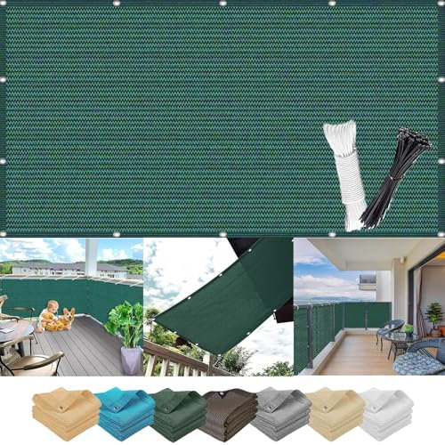 Balkonsichtschutz Grün 5,5 x 7,5 m Leicht Transparent Wetterbeständig Anti Regen UV-Schutz Ideal für Balkon Garten Inklusive Ösen für einfache Montage