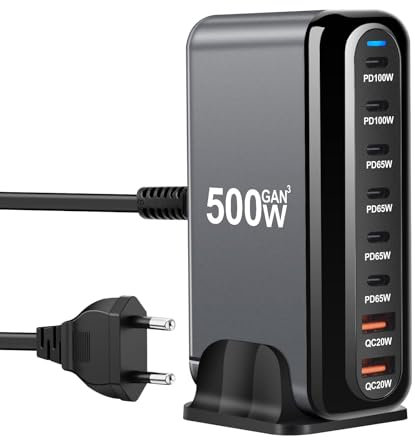 Caricatore Usb Da 500 W, 8 Porte Usb, Ricarica Rapida Per Macbook Pro/Air,Ipad Pro/Air,Sumsung, Nero