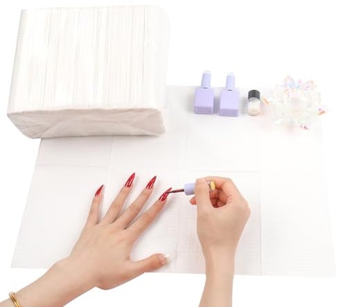 YINGJEE 125Pcs Nail Art Table Mats, Disposable Nail Tips Art Table Towels Mat, 3 Ply Nail Napkins for Acrylic, Nail Art Mat Paper Sheet, Nail Tips Art Waterproof Pad for Salon (White)