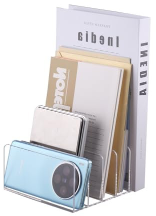 hocadon Briefhalter Schreibtisch Organizer Verdicken Acryl Akten Organizer Briefhalter aus Acryl mit 5 Fächer Buchstütze für Büro Organizer, Brief Organizer