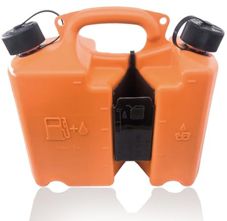Fuel Container with Spill Proof Smart Control Spout with Bonus Spout Extender, Fuel Can 5 L + 2.5 L Oil 0000 881 0113 With Two tool carriers for Shtil Chainsaw – Orange