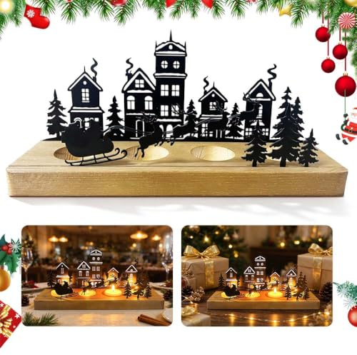 SKJJM Adventskranz Modern, Adventskranz Metall mit Holz Haltern, Adventsgesteck Länglich für 4 Teelichter, Advent Kerzenhalter, Weihnachtsdeko Tisch, Advent Kerzenhalter Teelichthalter, Adventsdeko