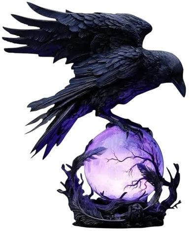 Ungtyb Crow Lamp - Raven Light for Bedroom Decoration | Resin with Led Glowing, Violet Fantasy Bird Lamp, Mystical Home Accent Lighting, Perfect for Living Room Nightstand Apartment Table, Purple ABS