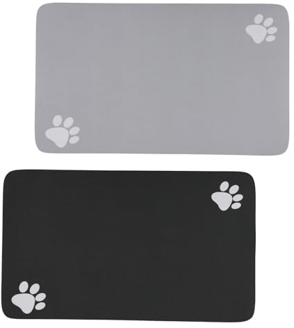 Culinavog 2pcs Tapis gamelle pour Chien et Chat,30x50 cm Tapis Absorbant Chien,tapiss Nourriture Chat Imperméable Lavable, pour Nourriture et Eau (Pattes, Noir et Gris)
