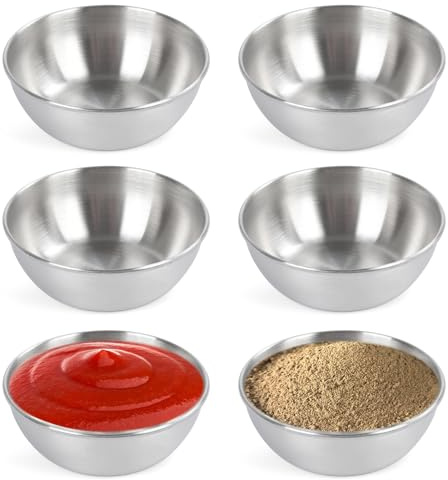 Dalababa 6 Pcs Stainless Steel Bowls for Dips, 3.3fl oz 95ml Small Sauce Dishes, Seasoning Condiment Cups, Prep Serving Dipping Bowls for Sushi Snacks Fruit Appetizer, Depth 3cm - Silver