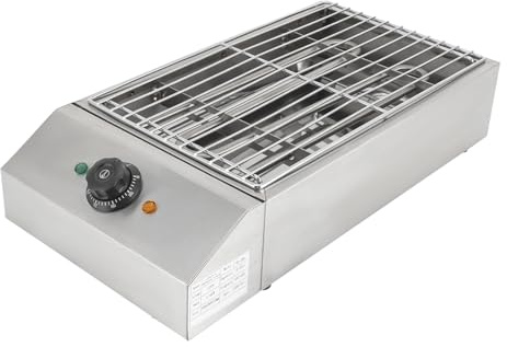 Barbacoa de mesa eléctrica, 2,6 kW, parrilla eléctrica extraíble con bandeja de goteo de aceite, tamaño de la rejilla 25,5 x 42,5 cm, 50-300 °C, parrilla independiente