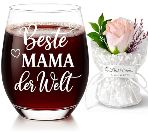 Diztoud Mama Weinglas und Blumen, Beste Mama der Welt, Mutter Geschenk Muttertag, Geschenk für Mütter, Geschenke zum Muttertag, Geburtstag, Weihnachten, Lustige Muttertagsgeschenke, 550 ml Weingläser