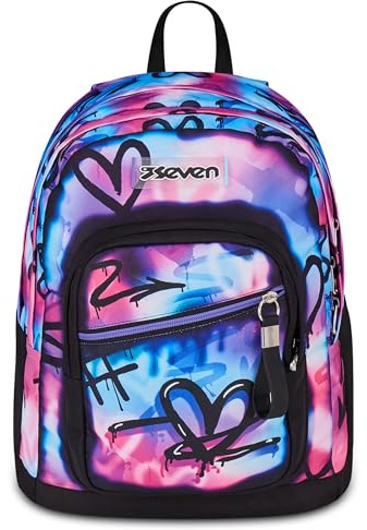 Seven Zaino New Fit, Doppio Scomparto, Tasca Porta Borraccia, Scuola e Tempo Libero, Purple Flare, Bambine e Ragazze, rosa/nero
