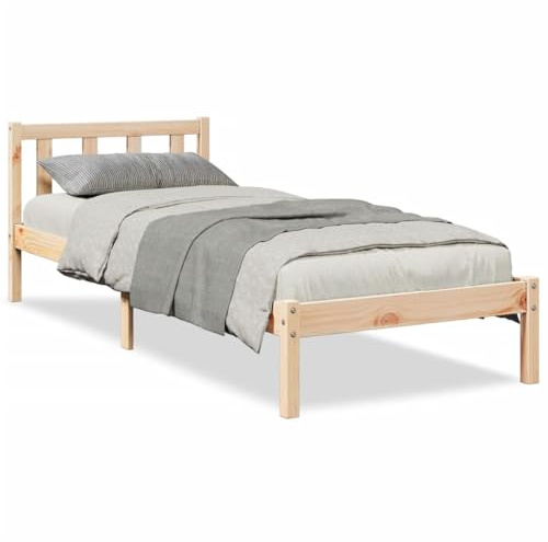 mtlskopl Massivholzbett 90x220 cm Extra Lang, Bettgestell aus unbehandeltem Kiefer Massivholz, Stabiles Holzbett mit Lattenrost und hohem Kopfteil für Schlafzimmer