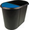 helit H6103993 - Papierkorb „the double“, 20 Liter/9 Liter, oval, umlaufender Griffrand, schwarz / blau, Mülleimer 2 Fächer