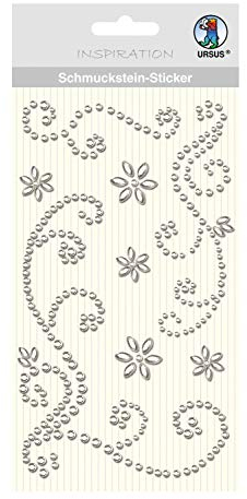 Ursus 75060001 - Schmuckstein Sticker Ornamente, silber, 8 Stück, selbstklebend, einfach von der Fole abzuziehen, ideal geeignet für Scrapbooking, Kartengestaltung und zur Dekoration