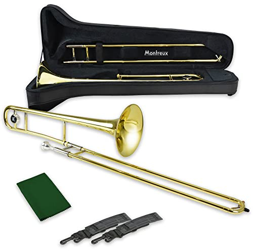 Montreux Student Bb Trombone for Beginners with Lightweight Protective Carry Case, 12C Mouthpiece - Lacquer Brass, 8 inch / 20 cm Bell, B Flat