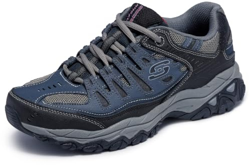 Skechers Men's Afterburn M. Fit Fashion Sneakers – Leather Upper, Memory Foam Insole, Rubber Outsole, Navy, 10.5