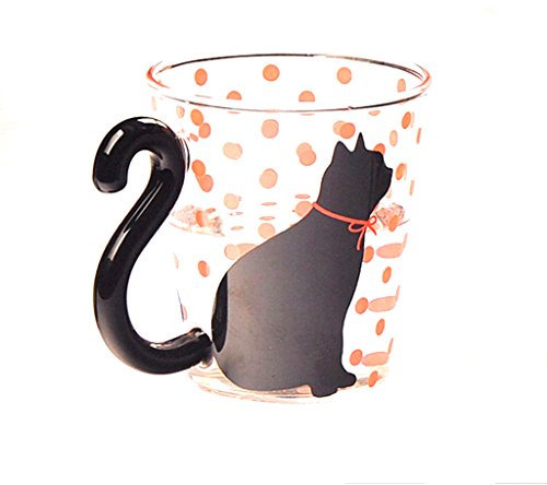 Tasse en Verre Tasse de Thé Mug Créatif Chat Mignon Pois Rouge
