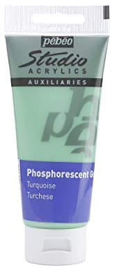 Pébéo – Studio Acrílics 100 ml Gel fosforescente azul turquesa – Enlace acrílico para pintura fosforescente autoluminiscente – Gel de pintura fosforescente acrílico – Azul turquesa 100 ml