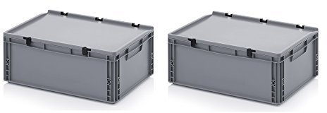 2x Eurobehälter 60 x 40 x 23,5 mit Scharnierdeckel inkl. gratis Zollstock 2er Set