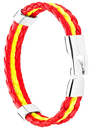 Piersando Armband Armreif geflochten Leder Fahne Motiv Fussball EM & WM Fanartikel Land Flagge Ärmel Schmuck Damen oder Herren Spanien 21cm