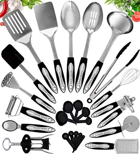 Home Hero Set Ustensiles de Cuisine Anti Adhésif Résistant (Ustensiles en inox, 25 pièces)