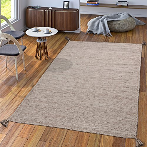 TT Home Handwebteppich Wohnzimmer Natur Webteppich Kelim Modern Baumwolle In Beige, Größe:120x170 cm