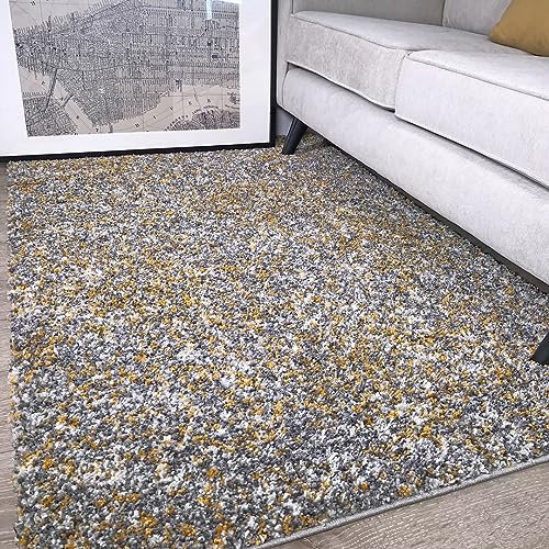 The Rug House Murano gesprenkelt gemusterter Teppich mit Klecksen in Ocker-senfgelb-Gold und créme-grau 120cm x 170cm (3'11 x 5'7)