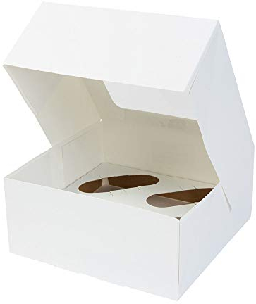 BIOZOYG 4er Cupcake Muffin Box Karton mit großem Sichtfenster inkl. Einlage I 100 Stück Patisserieschachteln Geschenkboxen weiß I Bio Box Take Away Kartonschachtel biologisch abbaubar
