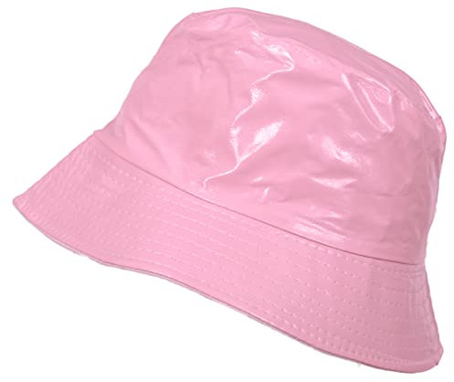 TOUTACOO, Chapeau de Pluie, Bob de Pluie, Bonnet de Pluie, Vinyle Imperméable Uni Aspect ciré (14-Uni Rose Clair)