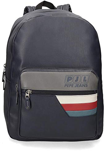 Pepe Jeans Eighties Anpassbarer Laptop-Rucksack Blau 33x44x15 cms Synthetisches Leder 15,6 21.12L