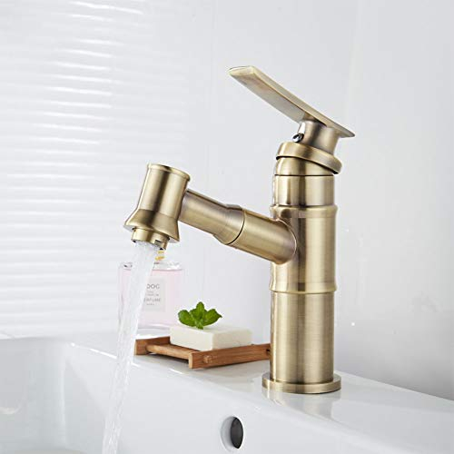 Waschtischarmatur, Badarmatur für Waschbecken, Messing-Ausziehspray-Waschtischarmatur, Decksmontierte Einloch-Badarmatur,Gelb