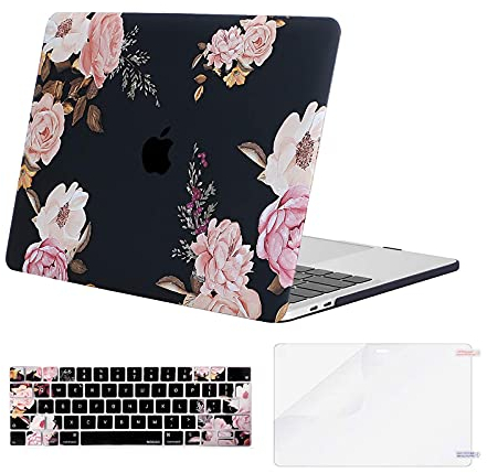 MOSISO Hülle Kompatibel mit MacBook Pro 13 Zoll 2024 2023 2022-2016 M2 M1 A2338 A2251 A2289 A2159 A1989 A1706 A1708, Plastik Pfingstrose Harteschale Case&Tastaturschutz&Displayschutz,Schwarz