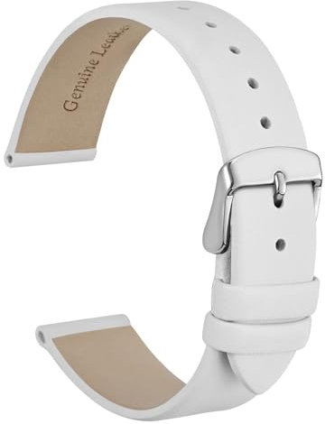 WOCCI 20mm Elegante Correa de Reloj de Cuero con Hebilla Plateada (Blanco)