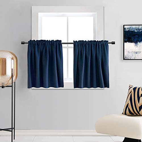 DONREN Lot de 2 rideaux occultants à niveaux pour petite fenêtre - Isolation thermique avec passe-tringle pour salon (76 x 91 cm, bleu marine)