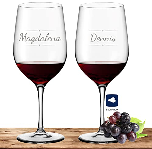 Deitert Leonardo Rotweinglas-Set mit Namen oder Wunschtext graviert, 2er-Set, 610ml, Ciao+, personalisiertes Premium Weinglas in Gastroqualität (Verzierung 03)