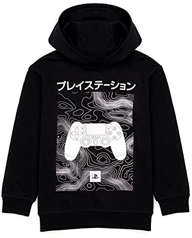 PlayStation Kids Hoodie | Boys Girls Games Japanese Logo Black Jumper Jacket | Gamer Merchandise 11-12 Years