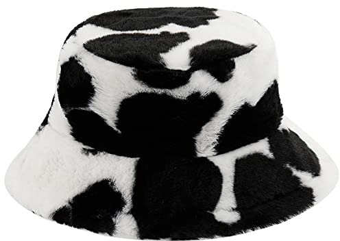 Mimfutu Winter Fischerhut Fluffy Bucket Hat für Damen Herren (Kuh-Druck)