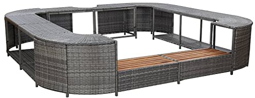 Tidyard Whirlpool Umrandung mit 2 hölzernen, Quadratisch Poolumrandung, Poolverkleidung für Schwimmbecken Poly Rattan 268×268×55 cm Grau