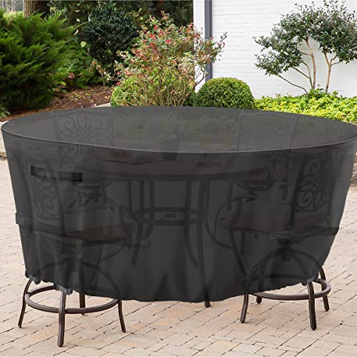 GARPROVM Housse ronde en tissu Oxford pour table de jardin avec poignée et cordon de serrage coupe-vent et anti-UV (noir, 128 x 71 cm)