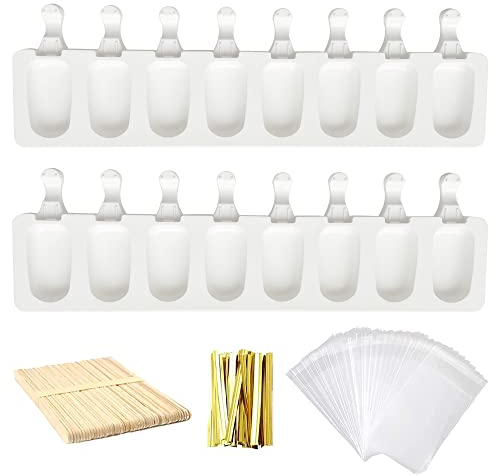 Yayatty Molde de Helado de Silicona, 2 Pcs Molde Helado 8 Cavidades Con 50 Palos Madera para Postre, Chocolate, Bricolaje