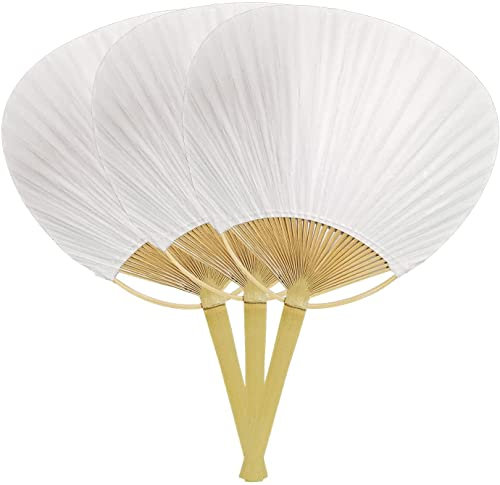 YFeiQi 3 Pcs Lot White Paddle Fan -Decorative Fans - Paper Party Decorative Electric Home Portable Wall Fans Decorative Fans Hand Lace White Japanese Cattail Paper Drawer Desktop Connec (3 Pcs)