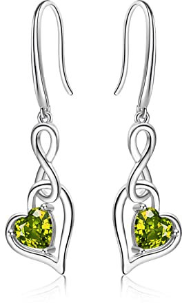 Geburtsstein Unendlich Ohrringe für Damen- Qings 925 Sterling Silber August Peridot Unendlichkeit Herz Zirkonia Baumeln Tropfen Edelstein Ohrstecker Weihnachten Geburtstag Infinity Schmuck