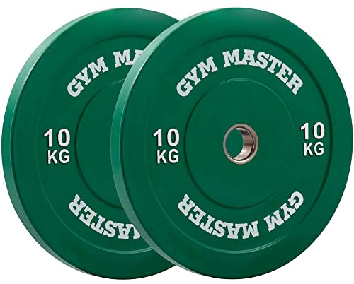 GYM MASTER 2 Coloured Rubber Bumper Plates for Olympic Barbell Weight Lifting