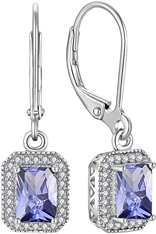 YL Damen Ohrhänger 925 Sterling Silber Dezember Geburtsstein Tansanit Zirkonia Quadrat Ohrringe